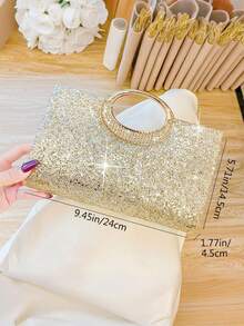Fashion Sparkling Crystal Rhinestone Clutch Purse, Luxury Shiny Rhinestone Evening Handbag For Prom, Party, Ball, Birthday Celebration, Bridal Clutch, - 金色 - 查看 8
