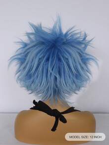 男女通用耐热短款蓬松直发亮蓝色合成动漫角色扮演假发，男女通用愤怒假发，完美适用于音乐节和疯狂的服装造型，适合派对、学校嘉年华、音乐会、度假、摄影、主题活动、动漫展、展览、舞台表演等场合。