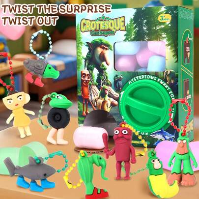 东东萨胡尔扭蛋机，木制娃娃，运动鞋鲨鱼，意大利动物摆件，随机扭蛋玩具，内含趣味收藏人偶，DIY惊喜扭蛋机，包含奇趣人偶、钥匙扣和配件，理想的生日、派对礼品