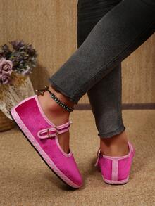女士平底帆布一脚蹬鞋，软底舞蹈鞋/妈妈休闲鞋 - 玫紅色 - 查看 7