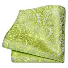 GUSLESON 8cm Paisley Tie Set For Men Necktie Lapel Pin Pocket Square Cufflinks Set For Men,LimeGreen - LimeGreen - View 4