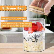 4PCS Glass Food Dispenser With Lid And Spoon, Overnight Oatmeal Jar With Spoon, Chia Seed Pudding Salad Glass Jar, Bamboo Lid Cereal Coffee Flour Bread Starter Storage Jar - 無色 - 查看 5