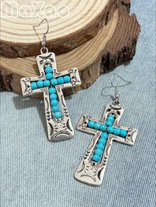 Vintage-Style Women's Turquoise Cross Pendant Necklace, Unique Design, Suitable For Daily Wear - Vintage Cross Pendant - View 11