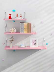 1件套房间、卧室、客厅、书房、宿舍、厨房、客厅隔断架、壁挂式悬浮架、免钻孔壁挂架、墙面装饰、卧室木质悬挂架、厨房壁挂式储物架、办公室书架 - 粉色 - 查看 1