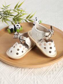 1 Pair Girls Fashion Versatile Printed Bow Knot Hook & Loop Design Non-Slip Sandals, Summer Spring Autumn - White - View 6