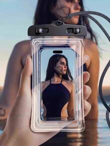 1个带双层气垫的防水手机袋，包含加厚气垫套，支持触屏操作，可用作手机保护套、便携式手机袋、颈挂式手机袋、防水潜水袋和自封袋，适用于游泳、潜水摄影、漂流、户外活动、旅行和运动。 - 彩色 - 查看 9