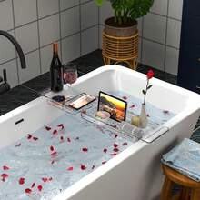 Expandable Bathtub Trays For Tub, Acrylic Bath Shelf Over Tub, With Non-Slip Design IPad Holder For Books Phone - mặc định - Xem 3