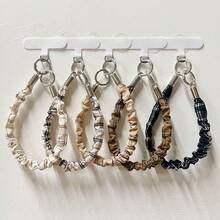 1件复古英伦格纹褶皱手机壳，带腕带，便携式相机挂绳