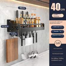 1. 厨房壁挂式调料收纳架，带挂钩，适合悬挂餐具和厨具。提供两种安装方式：穿孔固定和粘贴固定。节省空间的家用收纳架，适用于厨房、浴室、家居及厨房配件。 - 彩色 - 查看 4