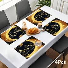 1/4/6 件套，斋月餐垫，亚麻桌垫，传统灯笼图案，可水洗印花桌布，表面保护垫，节日厨房和家庭聚会的理想装饰 - 彩色 - 查看 14