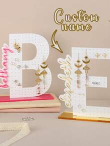 1pc Customized Personalized Earring Holder - Personalized Name Makes It An Ideal Gift For Kids. Also Can Be Used As Birthday Gift, Custom Earring Display Stand, Acrylic Jewelry Storage Box, Gift For Girls, Mother's Gift Or Valentine's Day Gift. - Black - View 1