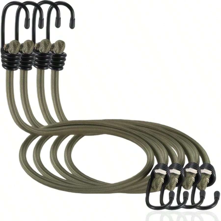 Camouflage Bungee Cords With Hooks 20" Camo Elastic Ropes With Durable Metal Hooks For Camping, Travel, Courtyard, Outdoor 20 Inch 4 Pcs - Army Green - View 1