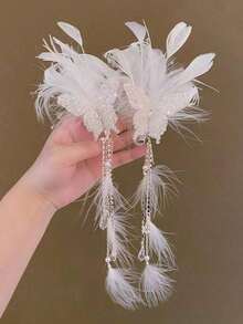 2pcs/Set Tassel Hair Clips, Bridal Updo, Festival Photos Or Gifts Elegant Tiaras Halloween - 白色 2 - 查看 5