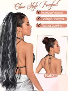 Claw Ponytail Extension Ombre Blonde 26 Inch Long Water Wave Hair Heat-Resistant Fiber Synthetic Ponytail Suitable For Daily Use By Women And Girls At Party Date Wear - Multicolor - View 7
