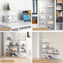 Clear Plastic Storage Bins - Acrylic Display Case With Magnetic Door Purse Organizer For Closet: Stackable Display Box For Collectibles Book Cosmetic Figures Showcase 5 Pack - Clear - 查看 7