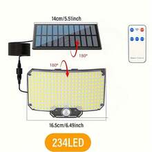 太阳能234LED户外灯，适用于庭院、门廊和车库 - 节能、防水、易于安装、高亮度、带运动传感器、多种亮度设置、无线控制。旧款为100LED灯。 - 黑色 - 查看 5