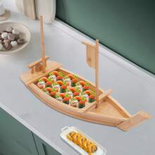 SENDERPICK Sushi Boat Serving Tray, 27.6" Large Size Boat-Shaped Sushi Serving Tray, Bamboo Sushi Boat Serving Tray - 原木色 - 查看 2