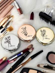 1pc Personalized Cherry Blossom Floral Letter Makeup Mirror - Custom Name Engraved, Polished Finish, Decorative Mirror, Foldable Portable Travel Mirror With Gift Box, Women's Portable Mini Mirror, Birthday, Valentine's Day, Mother's Day Gift - Multicolor - View 3