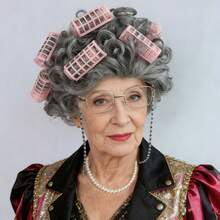 Granny Costume Set For Women Elegant Sassy Grandma Cosplay Wig, Old Lady Retro Wig, Short Pixie Curly Gray Synthetic Afro Wig & Glasses & Eyeglass Chains & Faux Pearl Necklace & Hair Rollers Available, Funny Charming Grandmother Grey Bob Wig, Christmas Decor/Holiday Events Stage Performance Props/Party Supplies, Ideal Choice For Gifts - Multicolor - View 4