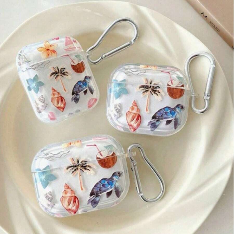 1 套椰子岛海龟涂鸦设计无线蓝牙耳机保护套，兼容苹果 1/2/3/Pro