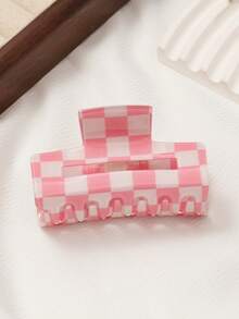 1件装女士高品质优雅甜美百搭粉色棋盘格镂空方格防滑时尚粉色发爪、发夹、头饰，适合情人节、复活节、母亲节等节日、派对、日常使用及送礼。 - 粉色 - 查看 1
