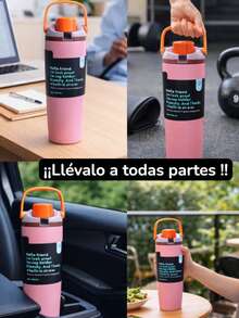 Botella térmica reutilizable con popote integrado y asa,FAB-29, Termo moderno de acero inoxidable 304, 900 ml, práctico, ligero y duradero para el día a día,Tapa Hermética con Boquilla Abatible, Popote Reutilizable, Aislamiento de Doble Pared, Mantiene Bebidas Frías y Calientes Todo el Día – Ideal para Oficina, Gym, Viajes y Uso Diario - Amarillo - Ver 7