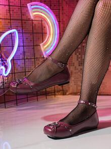 Women's Punk Style Rivet Decor Flat Loafers - Red - View 1