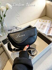 1件装定制姓名单肩包/斜挎包/休闲单肩包/女士手提包，新款时尚设计，新款女士时尚包包，别致优雅，适合女性或学生，经典休闲，可定制文字的女士单肩包 - 彩色 - 查看 3