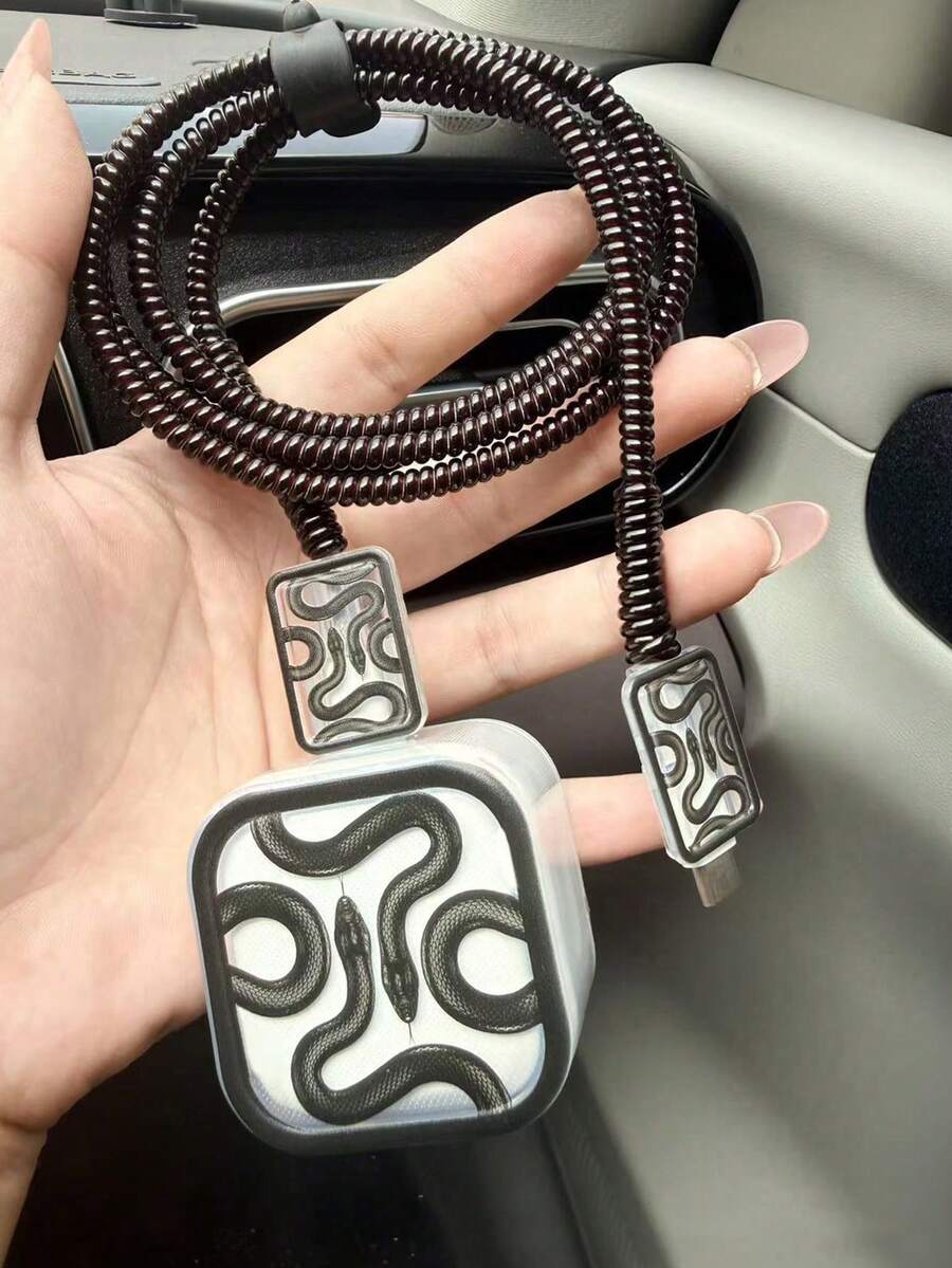 5pcs Black Snake TPU Charging Cable & Adapter Protector Case, Compatible With Apple 40W Charger And 17 Series