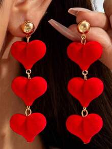 Sweet Heart Patchwork Drop Earrings For Women Elegant Jewelry, Ideal For Daily Casual Valentine's Day, Vacation, Festival Wear, Gifts For Women, Jewelry Women, Best Friend Gifts Women ,Summer ,Western - Multicolor - View 3