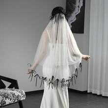 1pc French Style Bridal Bowknot Ribbon Veil, Atmosphere Prop For Photography - Multicolor - View 2