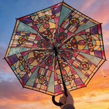 High-Quality Japanese Style Stained Glass Window Floral Transparent Automatic Folding Umbrella For Students - Multicolor - View 6