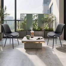 Juego de 2 sillas de Comedor de Piel sintética Negra para Cocina, Comedor, cómoda Silla Moderna de Mediados de Siglo con Patas de Metal, Silla Lateral tapizada para Sala de Estar - Negro - Ver 5