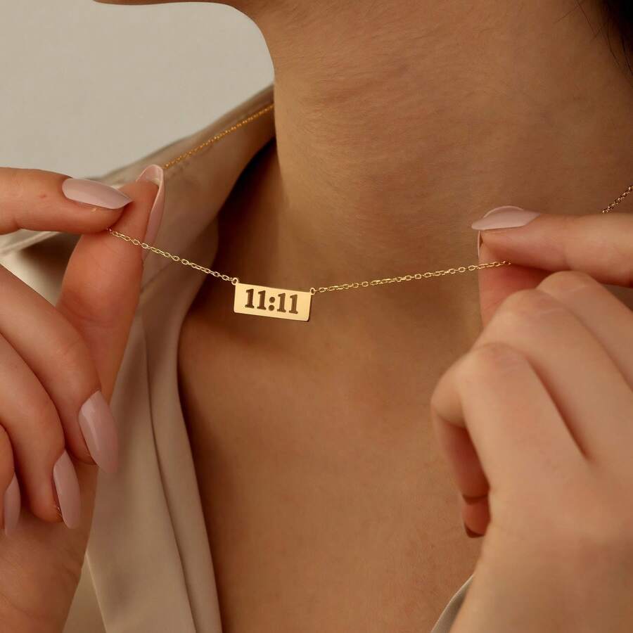 Angel Number Necklace For Women, 11:11 Pendant Necklace,Lucky Date Necklace , Stainless Steel Jewelry Gift For Her,Mother's Day Jewelry Gifts,Christmas Gift - Gold - View 1
