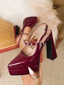 Plus Size Women's High Heels, Elegant Ladies' High Heel Shoes, Comfortable Work Pumps, Black And Burgundy Dress Shoes, Platform Heels - Burgundy - View 1