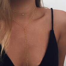 Valentine's Day Fashion Simple Beaded Chain Y-Shaped Necklace For Women Adjustable Elegant  Multi-Layer Collarbone Chain - Gold - View 5
