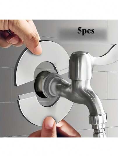 5pcs Stainless Steel Faucet Decorative Covers, 201 Grade, Industrial Style Wall Decor, With AC And Gas Water Heater Pipe Holes, Detachable Design, Easy Installation - Ideal For Modern Bathroom And Kitchen Decor, Faucet Accessories | Contemporary Faucet | Stainless Steel Covers, Great Gift For Halloween, Valentine's Day, Back To School, Birthday