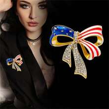Rhinestone Waving USA Flag Brooch Pin For Men Women Silver Tone Fashion Crystal 4th Of July American Patriotic Medal Blue Red Enamel Brooches Dress Accessories S  Memorial Day Jewelry,BowFlag - 弓形旗 - 查看 3