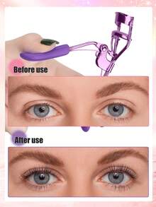 1pc Eyelash Curler With 10pcs Replacement Silicone Pads, Stainless Steel Material, Wide Mouth Design For Long-Lasting Curl, Professional Makeup Artist Essential Tool (Purple) - Purple - View 5