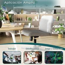 Silla Oficina Ergonmica sin Brazos con Respaldo Medio, sin Ruedas, Asiento Ancho con Patas Cruzadas, Tocador Giratorio Ajustable 360, Acolchado Tela, Balanceo 110 Gris - Gris - Ver 7