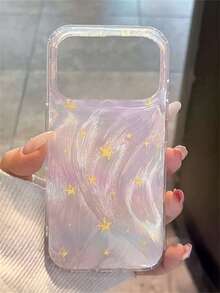 Luxury Y2K Cute Cartoon Stars Graffiti Phone Case Compatible With IPhone 17 Pro Max 17 Pro 17 16 Pro Max 16 Pro 16 15 Pro Max 15 Pro 14 Pro Max 14 Pro 13 12 Pro Max 11 16 15 14 Plus Fashion Laser Feather Pattern Protective Back Cover - Pink - View 3