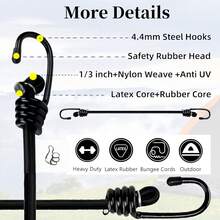 Latex Black Heavy Duty Outdoor 20 Inch Bungee Cords With Hook Bungee Straps 2Pcs20inch - Black - View 1