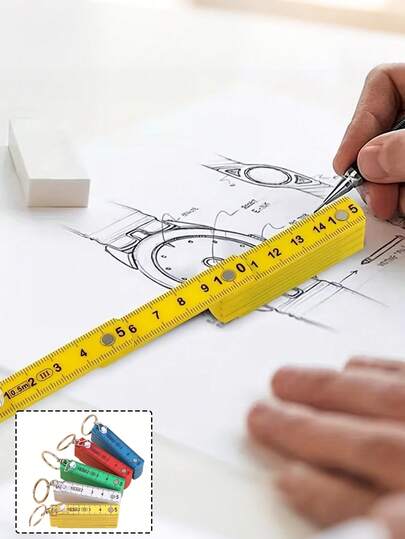 50cm/19.69in Folding Ruler With Keychain, Dual Scale Metric/Imperial Measurement Tool, Multifunctional ABS Plastic Foldable Ruler, 10-Fold Design, With Keychain, Compact And Portable, Suitable For Student Drawing And Measurement