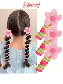 2pcs/Set Children Spiral Hair Ties Fashion High Ponytail Holder Twisted Elastic Hair Tie - Pink - View 3
