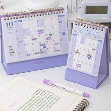 1pc 2026 New Minimalist Creative Desktop Mini Calendar, Triangular Base For Stable Placement, Thick Cardboard Inner Pages, Smooth Flipping Metal Coil Binding, Includes Countdown Memo, Monthly & Annual Calendar, Office Decor, Gift, Prize, Stationery, School Supplies (Random Print) - Multicolor - View 7