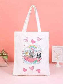 BOLSA ECOBAG FEMININA,UNISSEX , SACOLA, PROFISSÃO, CATOLICA, gatinhos fofo, fofura, MATERIAL OXFORD,MODA DIA A DIA - Branco - Visão 1