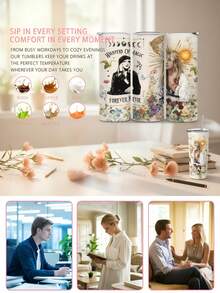 20盎司不锈钢保温杯，复古月亮摇滚明星图案，斋月期间开斋饭和封斋饭必备，真空保温旅行杯，防漏，是音乐爱好者、女性和妈妈们的理想礼物。 - 白金 - 查看 6