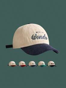 1pc Adjustable Corduroy Letter Embroidery Baseball Cap,, Shading Women Halloween KSYM - 神奇燈芯絨 - 查看 12