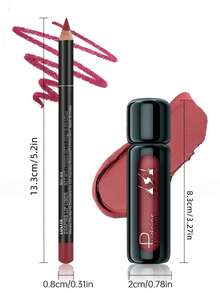 Pudaier 哑光唇线笔和唇彩套装 - 持久防水，丝绒质地，裸色和梅子色可选，适合日常和节日妆容 | 完美搭配，打造无瑕唇妆，不粘腻配方 - 03+01 - 查看 5