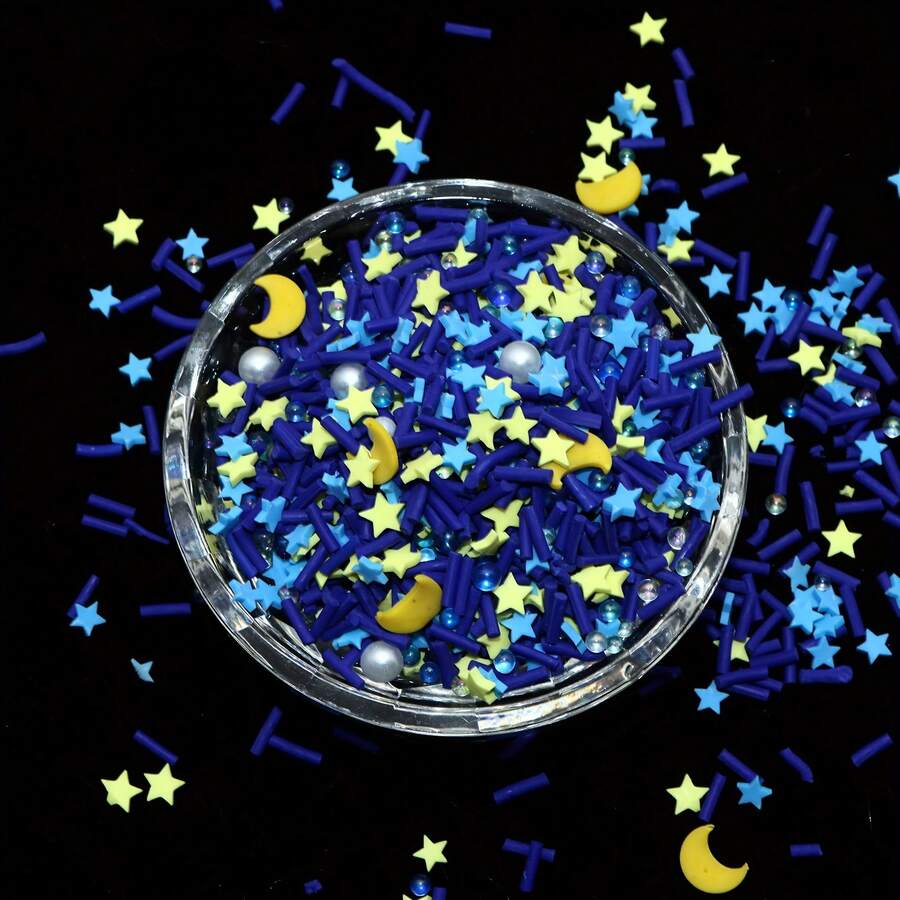 50克/包（多包装，适用于树脂、美甲和DIY） - 彩虹月亮和星星形状的聚合物粘土片和亚克力珠 - 用于制作史莱姆饰品、树脂、美甲装饰、唇彩DIY - 无异味粘土片和亚克力珠，可与树脂混合用于美甲装饰和工艺品、生日派对装饰、婚礼装饰、情人节装饰、复活节装饰 - 彩色 - 查看 1